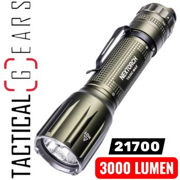 NEXTORCH TA30C MAX (CG) CARBON GREEN 3000 LUMEN TAKTISCHE LED TASCHENLAMPE MIT NANO- KERAMIK GLASBRECHER UND STROBOSKOPFUMKTION