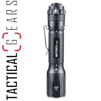 NEXTORCH TA30D 2200 LUMEN NEXT GENERATION TACTICAL LED FLASHLIGHT MIT LOCK-FUNKTION IM HECKSCHALTER, KOPF MIT NANO- KERAMIK GLASBRECHER und STROBOSKOPFUNKTION + FR-1 FÜHRUNGSRING