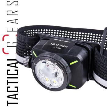 NEXTORCH eSTAR ULTRALEICHTE, WIEDERAUFLADBARE LED-KOPFLAMPE MIT 1300 LUMEN, MEHREREN LICHTQUELLEN UND 2 AKKUS - SCHWARZ