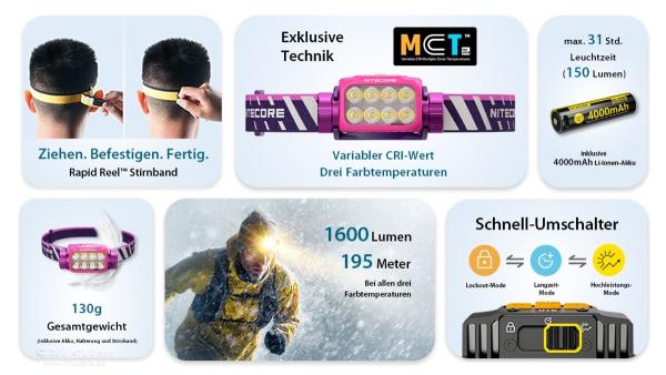 NITECORE UT6 STIRNLAMPE 1600 LUMEN - NL1840R - PURPLE