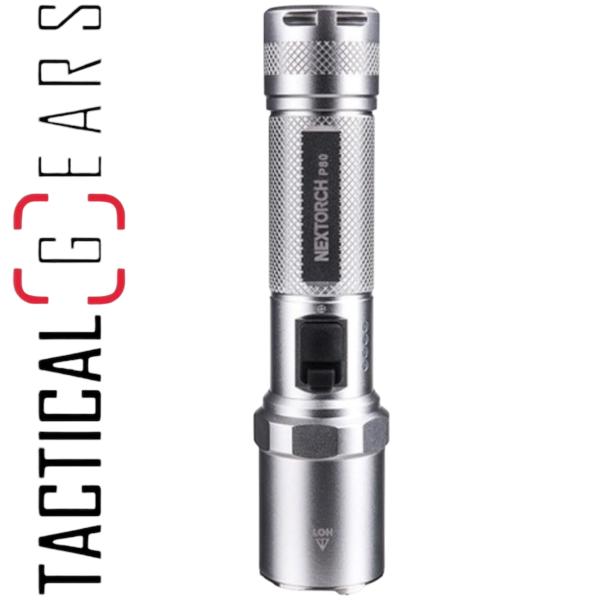 NEXTORCH P80B 2100 LUMEN EINSATZ LED TASCHENLAMPE, USB-C AKKULADEFUNKTION, GLASBRECHER AUS NANO KERAMIK - SILBER