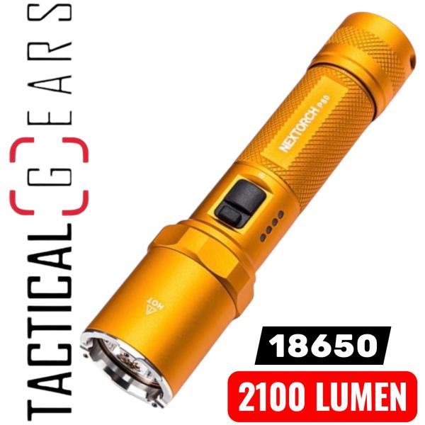 NEXTORCH P80B 2100 LUMEN EINSATZ LED TASCHENLAMPE, USB-C AKKULADEFUNKTION, GLASBRECHER AUS NANO KERAMIK - ORANGE