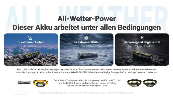  NITECORE 18650 4000MAH ALLWETERFÄHIGER LI-LON AKKU - NL1840AW