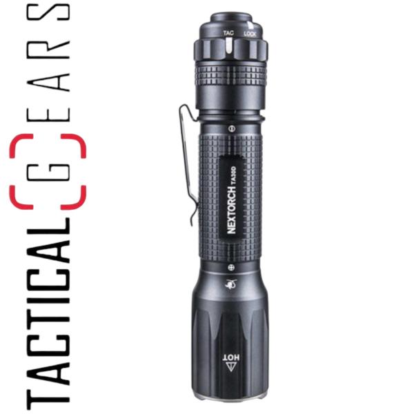 NEXTORCH TA30D 2200 LUMEN NEXT GENERATION TACTICAL LED FLASHLIGHT MIT LOCK-FUNKTION IM HECKSCHALTER, KOPF MIT NANO- KERAMIK GLASBRECHER und STROBOSKOPFUNKTION + FR-1 FÜHRUNGSRING