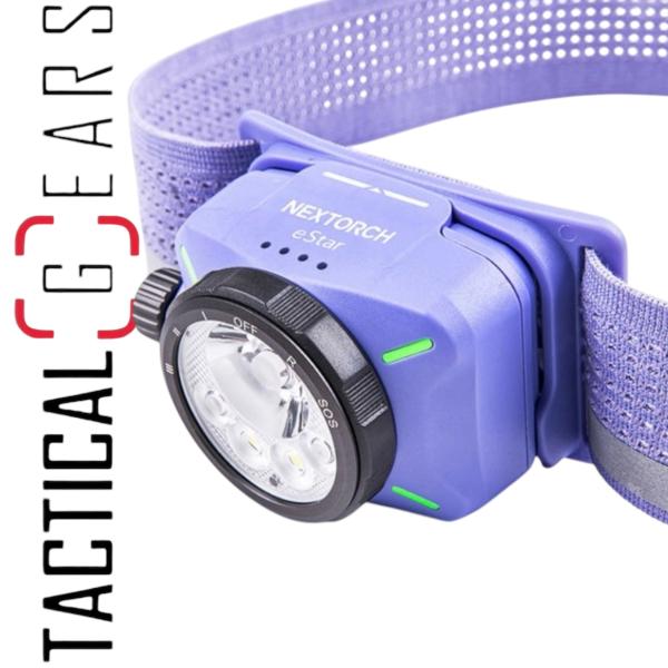 NEXTORCH eSTAR ULTRALEICHTE, WIEDERAUFLADBARE LED-KOPFLAMPE MIT 1300 LUMEN, MEHREREN LICHTQUELLEN UND 2 AKKUS - VIOLETT