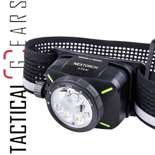 NEXTORCH eSTAR ULTRALEICHTE, WIEDERAUFLADBARE LED-KOPFLAMPE MIT 1300 LUMEN, MEHREREN LICHTQUELLEN UND 2 AKKUS - SCHWARZ